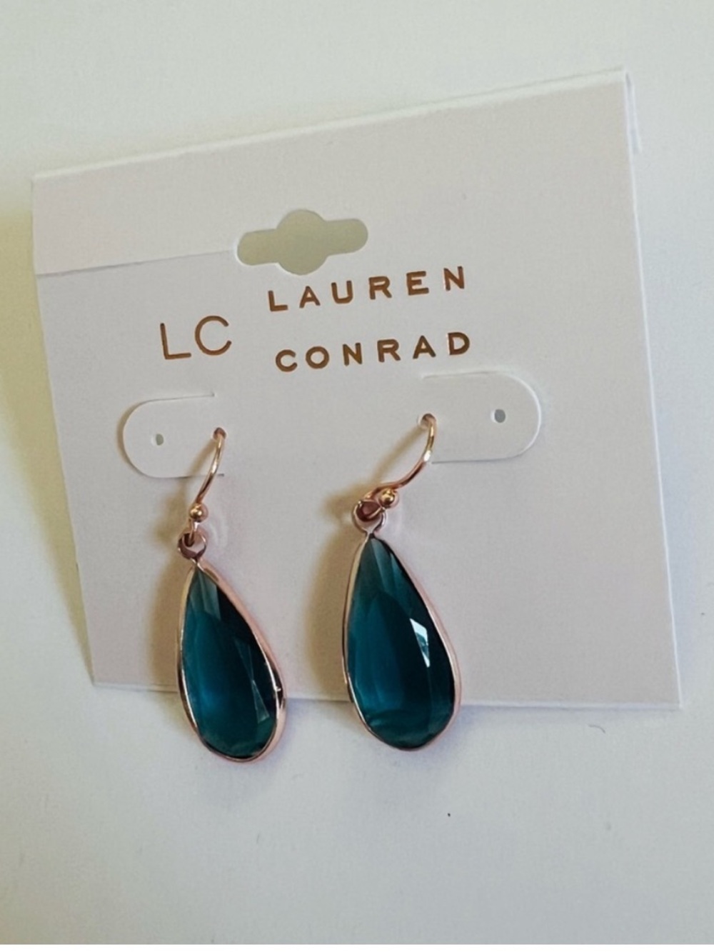 LC Lauren Conrad Teardrop Dangle Earrings in Teal and Gold-Tone